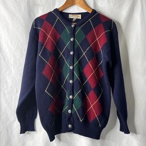 Vtg James Pringle Weavers Argyle Cardigan Sweater Men's S 34/36 Scotland